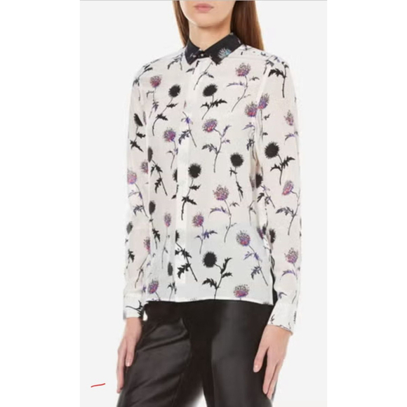 Kenzo Paris / dandelion print silk flutter sleeve Floral button up EU 38 US 6 - Picture 2 of 9